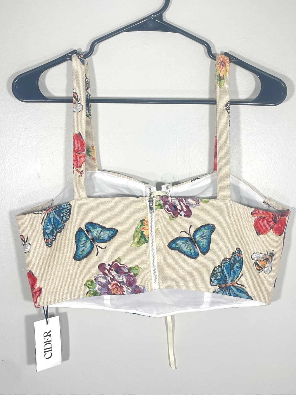 Cider Butterfly Floral Tapestry Corset Crop Top Bustier Lace-Up Front NWT - Picture 3 of 11